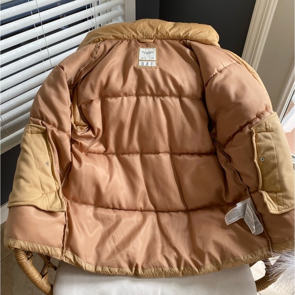 Abercrombie & Fitch Tan Caramel Brown Beige Puffer Jacket Hooded Winter Coat XS - Picture 5 of 16